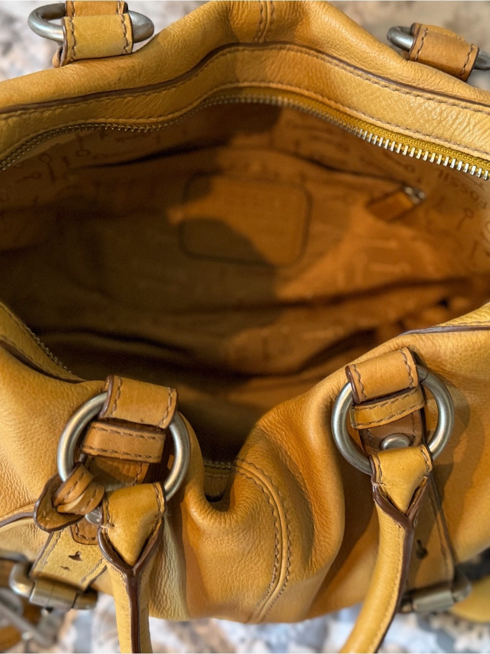 Fossil Yellow Leather Shoulder Satchel with Buckle Accents - Picture 3 of 4
